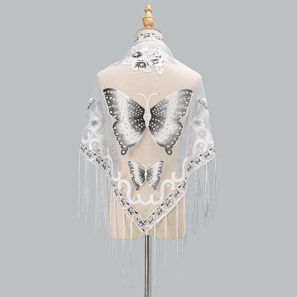 Embroidery Shawl - Lüks Çiçek Dantel Oymalı Eşarp Kelebek