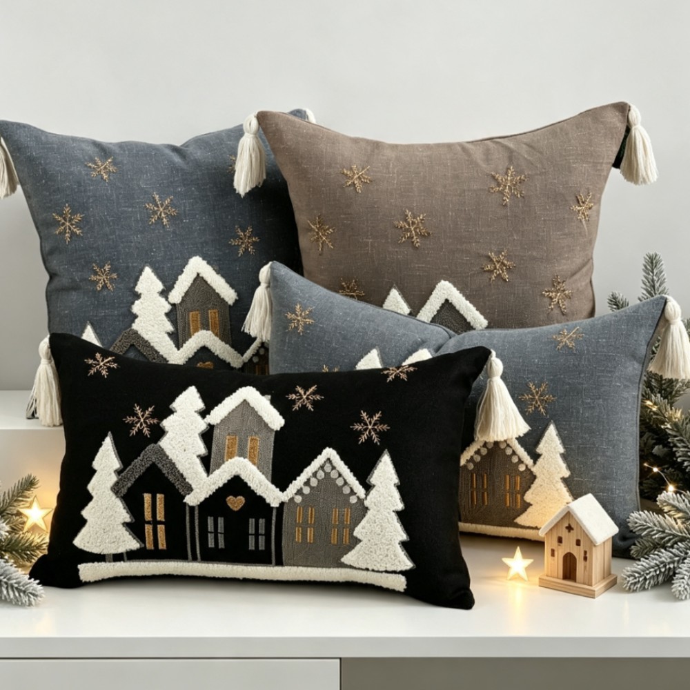 Embroidery Xmas - Noel Çizgi Film Ev Nakışlı Dekoratif