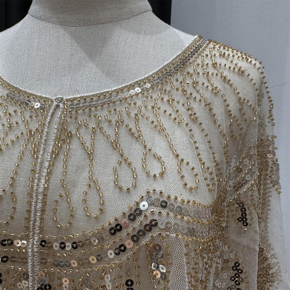 Embroidery Shawl - 1920'ler Modası Flapper Şal Çiçek İşlemeli
