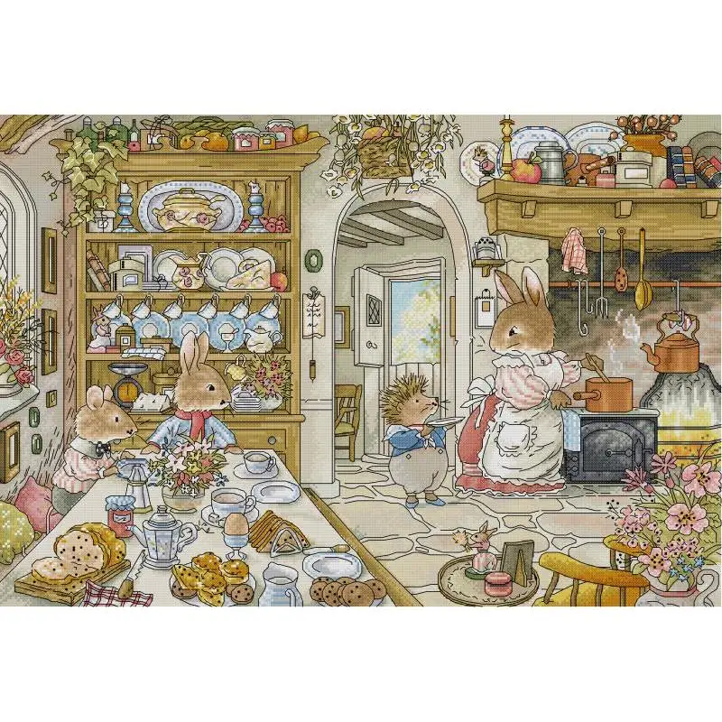 Embroidery X Pattern - Tavşanın mutfak karikatür hayvan desen çapraz