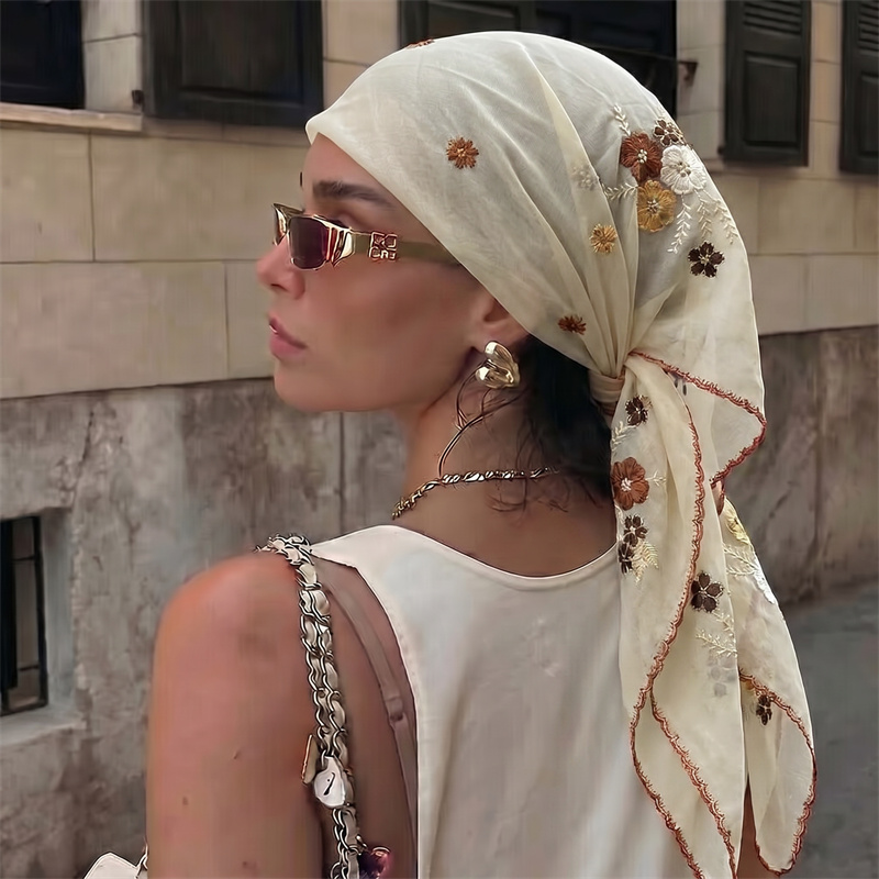 Embroidery Shawl - Lüks Şeffaf Örgü Şal Çiçek Nakış