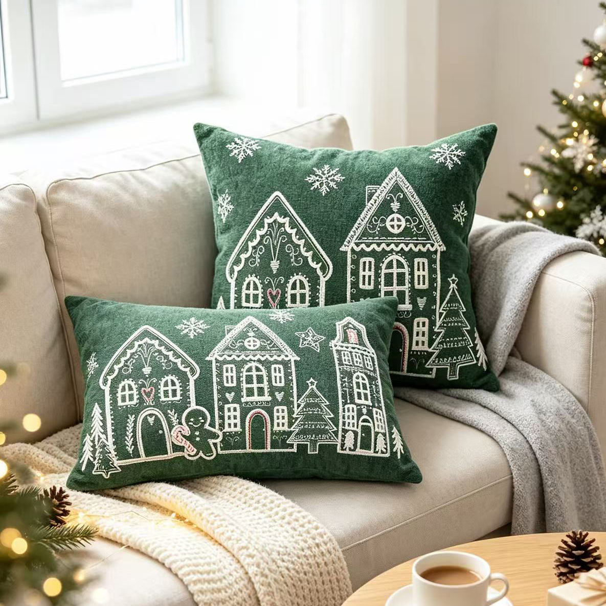 Embroidery Xmas - Noel Şönil Minder Kılıfı Zencefilli Kurabiye