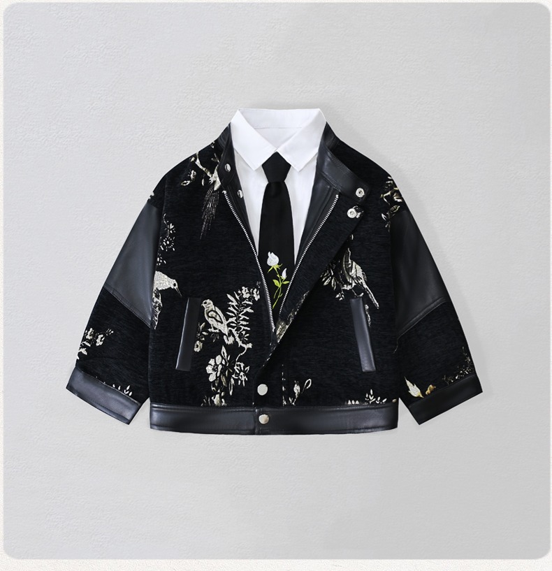 Embroidery Uniforms - Beyefendi Çocuklar Nakışlı Motosiklet PU Deri