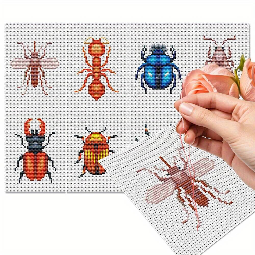 Embroidery X Pattern - 8 adet böcek çapraz dikiş nakış