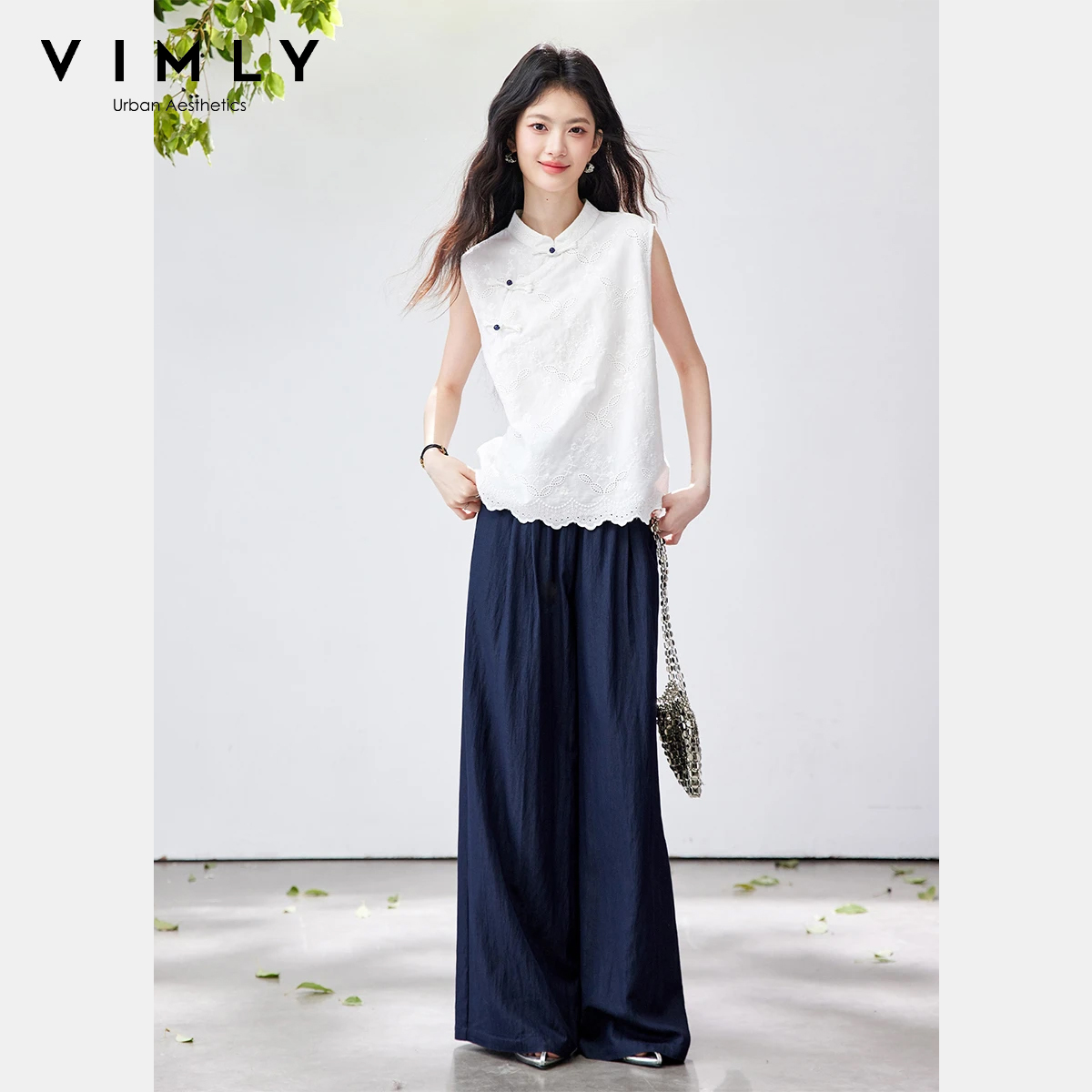 Embroidery Uniforms - VIMLY Çin Tarzı Iki Parçalı Pantolon